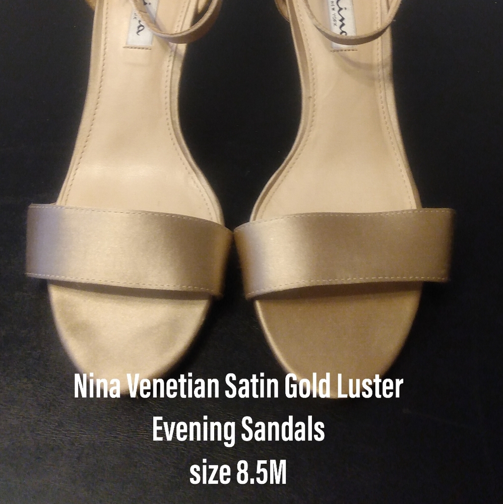 NINA Venetian Satin Gold  Evening Sandals size 8.5